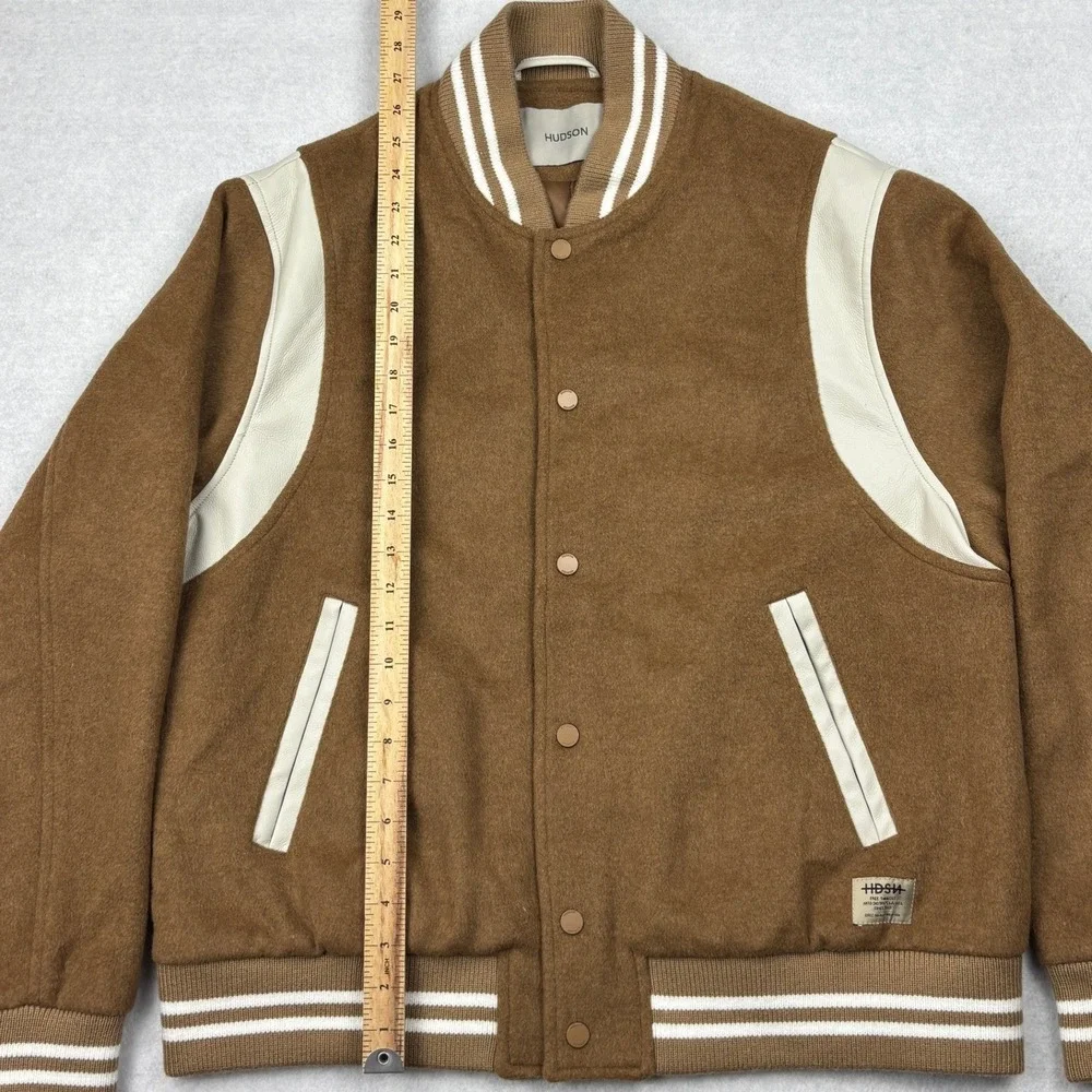 Hudson Mens XL Camel Tan Wool Blend Faux Leather Varsity Bomber Jacket HM-110F4